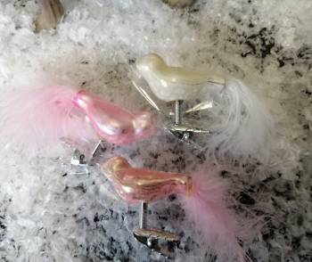 Fugle på clips i rosa og hvid
