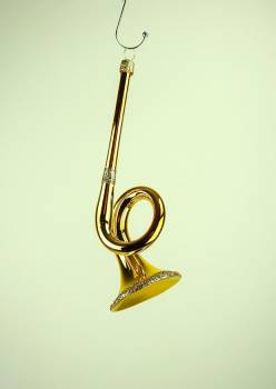 Guld trompet juletræskugle med glimmer 10 cm