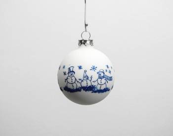 Hvid silkemat snemands juletræskugler blå deko