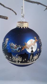 Midnats blå julemanden flyvende kane juletræskugle
