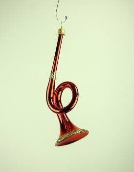 Rød trompet juletræskugle med glimmer 15 cm