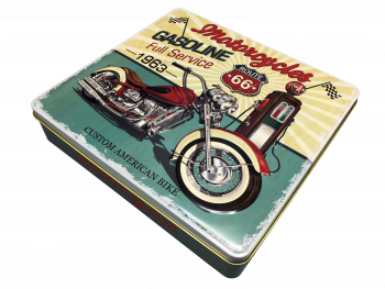 kagedåse Retro motorcykel og tankstation