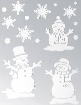 Vindue stickers med 3 snemænd og snefnug
