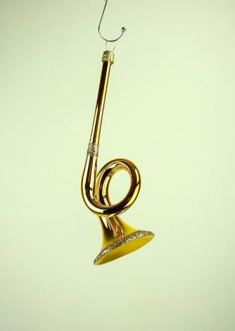 Guld trompet juletræskugle med glimmer 15 cm