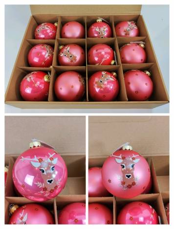 Hjorte julekugler sart rosa Ø 8 cm