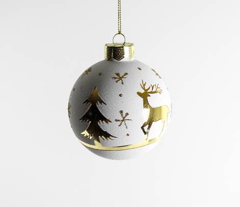 Hvide silkematte juletræs glaskugler med guld