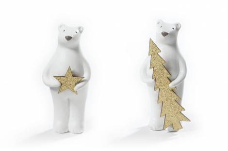 Isbjørne sæt med stjerne og juletræ 9 cm