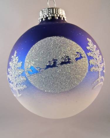 Koboltblå juletræskugle julemand og rensdyr