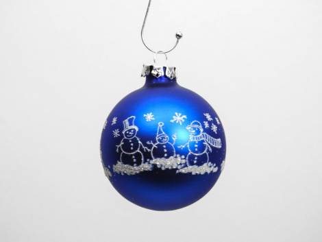 Koboltblå snemands juletræskugle sølv deko