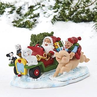 Nissernes Jul - Julemanden i sin bil, og Nisseper rider på grisen