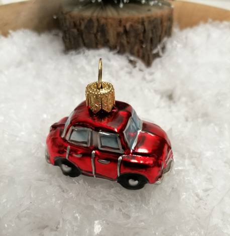 Rød bil juletræskugle i glas