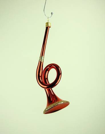 Rød trompet juletræskugle med glimmer 10 cm