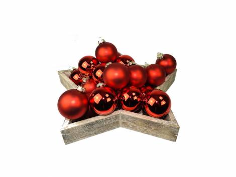 Røde silkematte og blanke glas julekugler Ø 6 cm