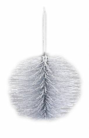 Sølv glimmer juletræs kugle 10 cm