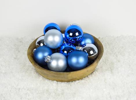 Silkematte og blanke blå glas juletræskugler Ø 6 cm