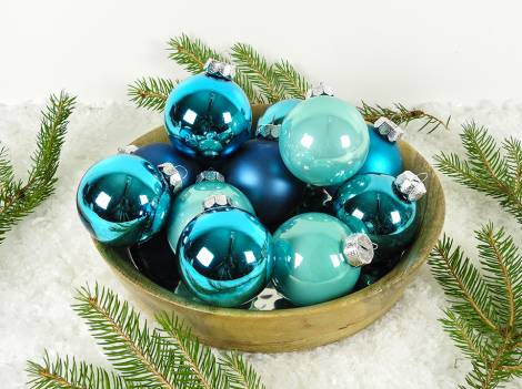 Silkematte og højglans turkise glas juletræskugler Ø 6 cm