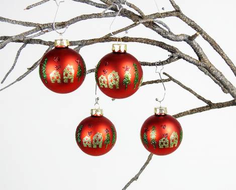 Silkematte røde juletræskugler med deko Ø 6 cm