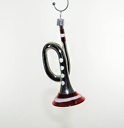 Sølv og rød trompet juletræskugler 10 cm