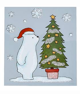 Vindue vinyl stickers isbjørn med juletræ