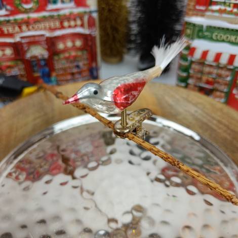 Vintage rød fugl juletræskugle med clips